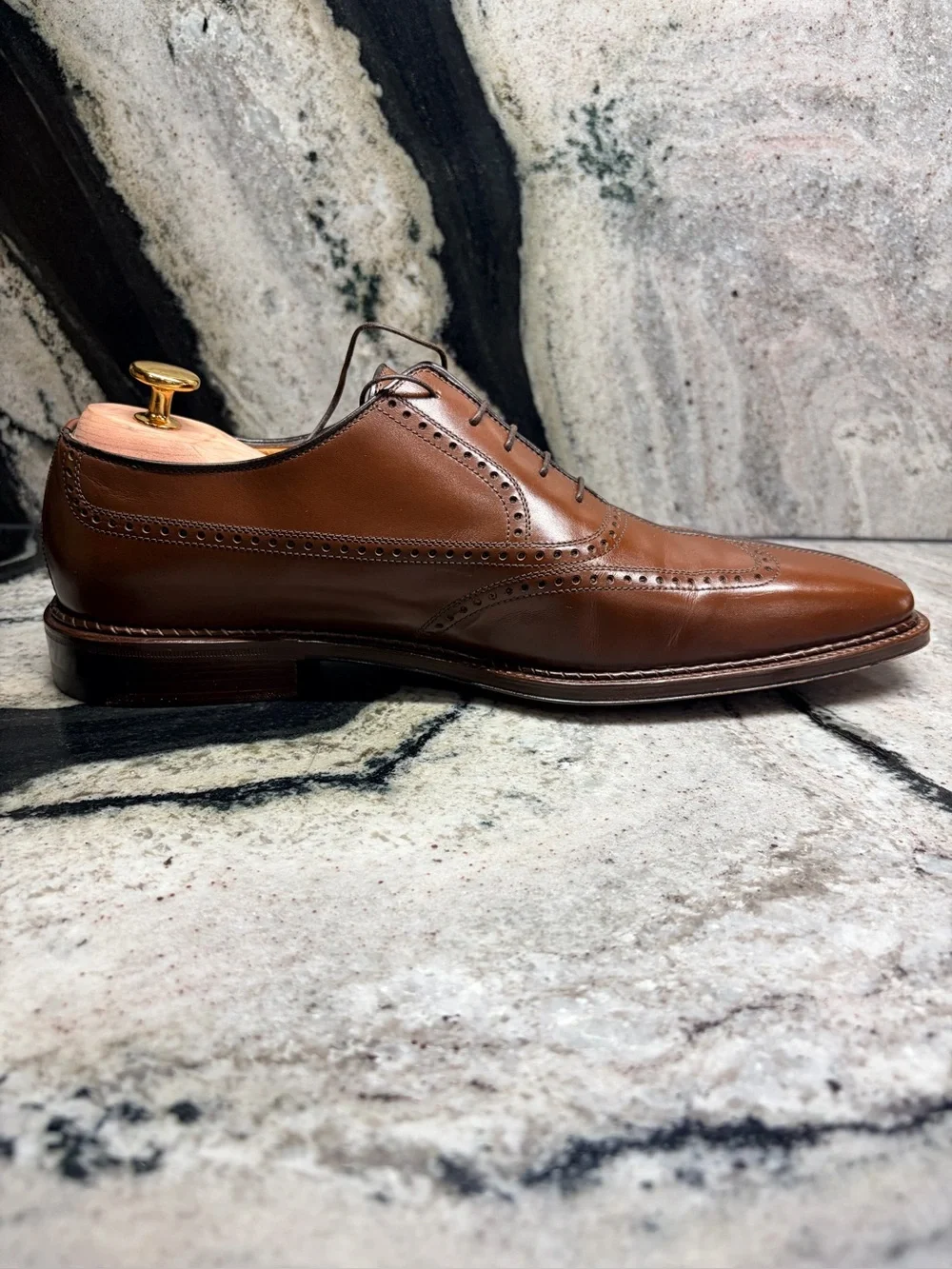a.testoni Black Label 8G Bologna Construction Brown Split Toe Brogue Italy